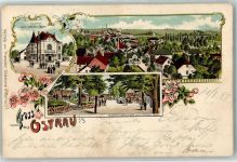 04749 O7303 Ostrau , Sachs 1898 Lithographie Gasthaus Zum wilden Mann