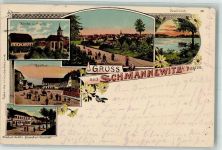 04774 O7261 Schmannewitz 1905 Lithographie Kirche Pfarre Waldteich Gasthaus Post Schroths Gasthaus
