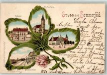16766 O1421 Sommerfeld b Velten 1900 Lithographie Kinderhort St,. Nicolaikirche Staats-Bahnhof Kirche Rathaus Vierblättriges Kleeblatt Bahnpost Berlin - Liegnitz Zug 232