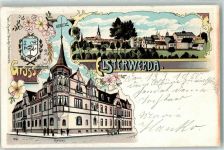 04910 O7904 Elsterwerda 1900 Lithographie Rathaus Bahnpost Berlin Zug 315