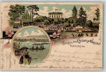14547 O1501 Beelitz , Mark 1899 Lithographie Gasthaus Kastanien Wäldchen