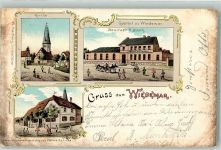 04509 O7271 Wiedemar Lithographie Kirche Gasthaus H. Barth Materialwarenhandlung Witwe Schulze
