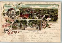 04749 O7303 Ostrau , Sachs 1900 Lithographie Gasthaus Zum wilden Mann