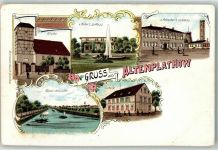 39307 O3281 Altenplathow Lithographie Kirche Kanal Schule v. Keller's Schloss v. Pieschel's Schloss