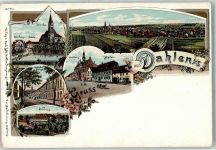 04774 O7262 Dahlen , Sachs Lithographie Schloss Bahnhofstraße Markt Rathaus Pfarrhaus Schule Kirche