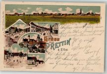 06922 O7908 Prettin 1901 Lithographie Herrenstraße Hintersee Gasthaus zum Rössle Schloß Lichtenburg