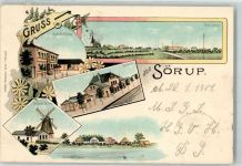 24966 W2393 Sörup 1901 Lithographie Schauby-Mühle Bahnhof Bahnhof-Hotel Gammalbygaard