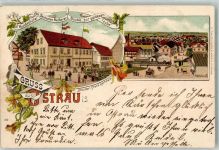 04749 O7303 Ostrau , Sachs 1900 Lithographie Gasthaus Zur goldenen Taube Bundeshotel des Deutschen Radfahrer Bundes Franz Herrmann