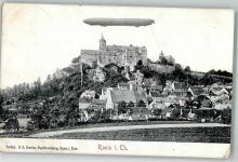 07389 O6843 Ranis 1915 Foto AK Zeppelin über Schloß Ranis