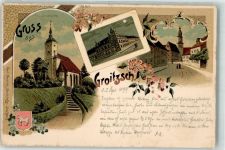 04838 O7281 Groitzsch b Eilenburg 1899 Lithographie Stadtkitche
