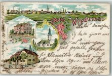 04509 O7271 Wiedemar 1906 Lithographie Schule Kirche Materialwarenhandlung Witwe Schulze