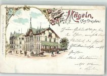 01809 O8312 Mügeln 1900 Lithographie Gasthaus zum Schweizer-Garten Kutsche