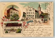 03185 O7520 Peitz 1901 Lithographie Festungsturm Deutsches Haus Rathaus