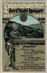 35708 W6342 Haiger 1914 Lithographie Tausendjahrfeier Stadt Haiger 1914 Ritter Festprogramm Sonderstempel