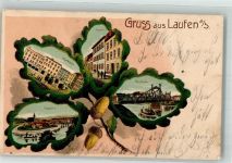 83410 W8229 Laufen , Salzach 1903 Lithographie Eichenblatt Marktplatz Kaserne Neue Brücke