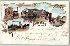 04895 O7900 Falkenberg , Elster 1900 Lithographie Molkerei Bahnhof Neue Schule Kriegerdenkmal