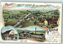 04741 O7301 Grunau b Döbeln 1907 Lithographie Fabrik Gasthaus Grunau