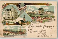 04916 O7901 Brandis , Schweinitzer Fließ 1901 Lithographie Leipziger Tonwaren-Fabrik Gasthaus zur Eisenbahn Bahnhof