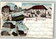 04442 O7114 Zwenkau Lithographie Pegauer Platz Marktstraße Gasthaus Zum goldnen Adler Schule Rathaus Kirche Kriegerdenkmal
