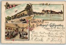 04860 O7290 Torgau 1898 Lithographie Cafegarten Stettegast Gastraum Elbbrücken