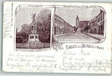 16321 O1280 Bernau b Berlin 1899 - Kriegerdenkmal Bürgermeisterstraße St. Marienkirche Bahnpost Stolp - Berlin