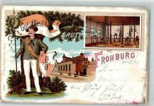 04654 O7233 Frohburg 1900 Lithographie Turner Fahnenträger Turnhalle Turngeräte Bahnpoststempel