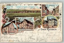 61191 W6365 Ober-Rosbach , Kr Friedberg, Hess 1904 Lithographie Schule Gasthaus Schlottner II Saal Wohnhaus