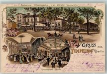 10115 W1000 Tempelhof 1900 Lithographie Gasthaus Wilhelmsgarten Saal Buffett
