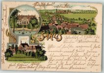 04655 O7234 Kohren-Sahlis Lithographie Schloss Rittergut Landpost Wenigossa über Bad Lauster
