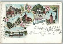 39615 O3551 Beuster 1902 Lithographie Klein Beuster'sche Kirche Gasthaus zum Fürsten Bismarck Hochwasser in Gr. Beuster