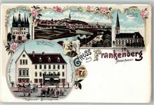 35066 W3558 Frankenberg Eder Lithographie Rathaus Hotel Schmidtmann Ev. Kirche Wappen