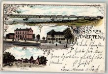 39590 O3501 Hämerten 1898 Lithographie Dorfstraße Bahnhof Elbbrücke