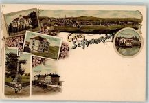 02782 O8812 Seifhennersdorf Lithographie Alte Volksschule Wehr Neue Volksschule Kriegerdenkmal Bahnof