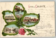 04680 O7241 Colditz 1906 Lithographie Stadtschule Bahnhofstrasse Vierblättriges Kleeblatt Passepartout