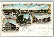 36355 W6424 Grebenhain 1902 Lithographie Kirche Gasthaus zum Darmstädter Hof Hauptstraße