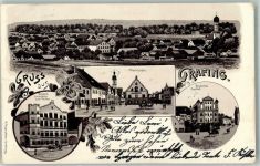 85567 W8018 Grafing b. München 1901 Lithographie Brauerei Schlederer zum Reiter Marktplatz Gasthaus Wild