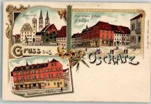 04758 O7260 Oschatz Lithographie Neumarkt Geschäftshaus Barthel Conditorei-Cafe Barthel