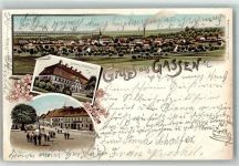 Gassen Jasien 1906 Lithographie marktplatz Schloss Rathaus