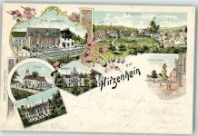 63697 W6476 Hirzenhain , Wetteraukr 1904 Lithographie Hotel Jungmann Villa Buderus Kaiser-Denkmal Bahnpoststempel