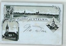 Vtelno Wteln 1899 Lithographie Ev. Kirche
