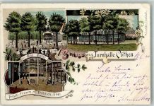 16259 O1311 Cöthen 1899 Lithographie Turnhalle Cöthen Garten