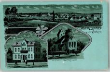 10115 O1147 Mahlsdorf Lithographie Kirche aus 13. Jahrhundert Kolonialwaren Kühne Mondschein