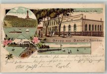 10115 W1000 Gatow 1899 Lithographie Wilhelmsturm Gasthaus zur Linde Seesteg Pichelsdorf