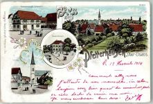 68480 Pfetterhouse Pfetterhausen 1914 Lithographie Rathaus Gasthaus Schwartz Kirche
