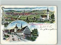 78199 W7715 Bräunlingen 1902 Lithographie Gasthaus zum Ochsen Stadtkirche