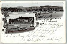 65396 W6229 Niederwalluf 1899 Lithographie Gasthaus Gartenfeld Rhein-Raddampfer
