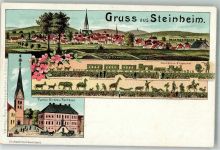 32839 W4939 Steinheim , Westf Lithographie Kath. Kirche Rathaus Hecken-Figuren