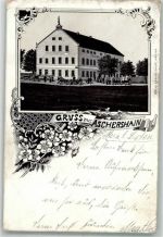 04746 O7301 Aschershain 1908 Gebrauchsspuren Lithographie Gasthaus Einriß