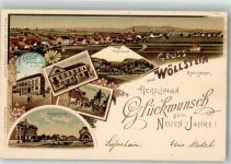55597 W6556 Wöllstein , Rheinhess 1898 Lithographie Präparandenanstalt Germaniaplatz Wilhelmslust Bahnhofstraße
