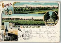 99991 O5702 Großengottern 1909 Gebrauchsspuren Lithographie Obere Kirche Unterdorf Schule Oberdorf